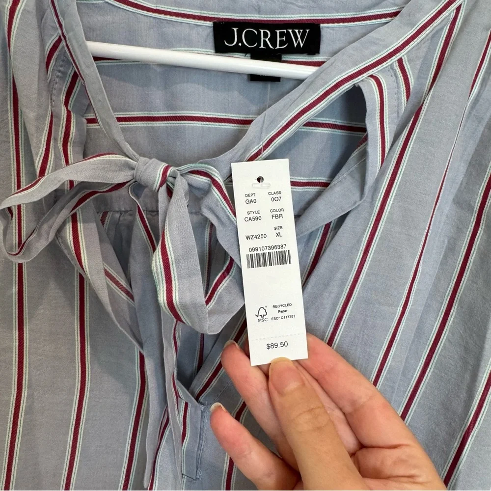 NWT J.Crew Blue Blouse with Red and White Stripes - Picture 4 of 5